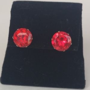 Vintage Large Ruby Red Moissanite Studs Silver